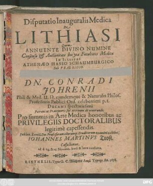 Disputatio Inauguralis Medica De Lithiasi
