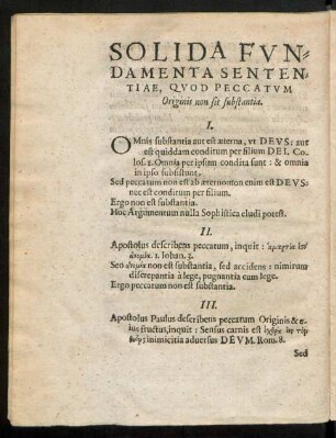 Solida Fundamenta Sententiae, Quod Peccatum Originis non sit substantia.