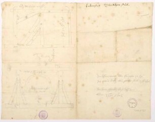 Skizzen vom Glockenstuhl und Glocken, mit Maßen und Gewichten der Glocken (Bleistift, Folio Doppelblatt)