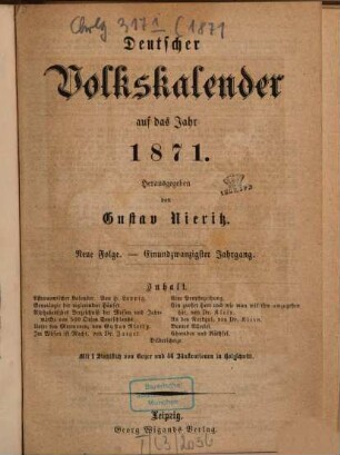 Deutscher Volkskalender. 1871