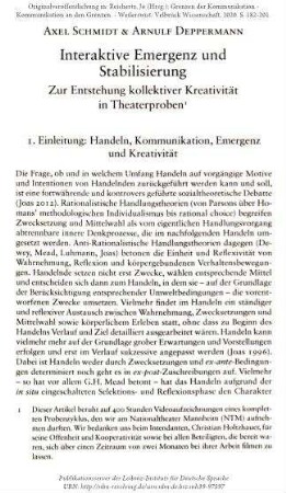 Interaktive Emergenz und Stabilisierung. Zur Entstehung kollektiver Kreativität in Theaterproben