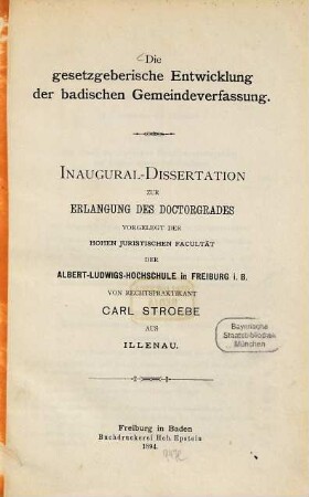 Die gesetzgeberische Entwicklung der badischen Gemeindeverfassung