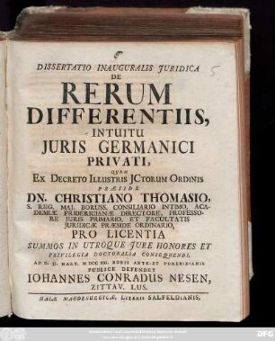 Dissertatio Inauguralis Juridica De Rerum Differentiis, Intuitu Juris Germanici Privati