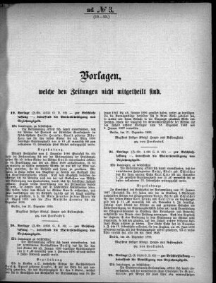 Anlage: ad No.3 (19-23.), Vorlagen, welche den Zeitungen nicht mitgeteilt sind