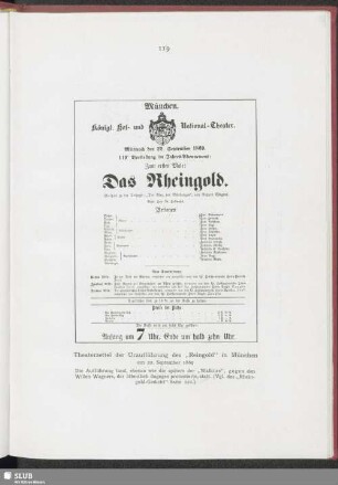 Theaterzettel der Uraufführung des "Reingold" in München