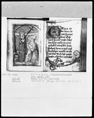 Sankt Anselmus Frag' und unserer lieben Frauen Klag — Maria und Sankt Anselmus, Folio 3verso