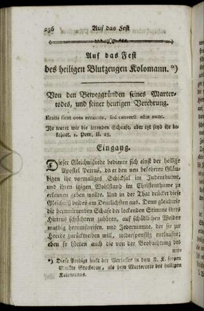 Auf das Fest des heiligen Blutzeugen Kolomann.