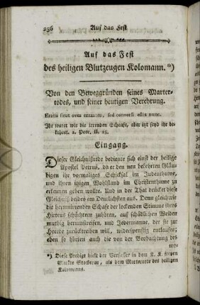 Auf das Fest des heiligen Blutzeugen Kolomann.