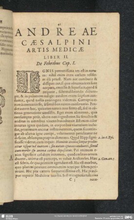 Andreae Caesalpini Artis Medicae Liber II.