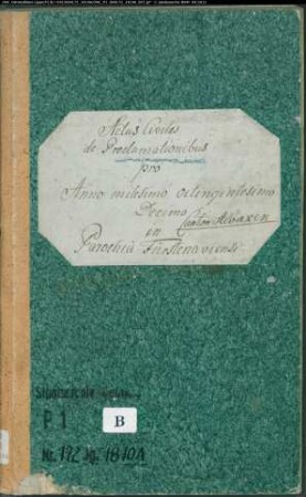 Zivilstandsregister der katholischen Gemeinde Fürstenau, Kreis Höxter (A 1810) (Gemeinde: Katholische Gemeinde Fürstenau)