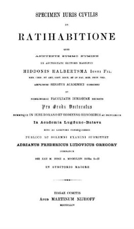 Specimen juris civilis de ratihabitione