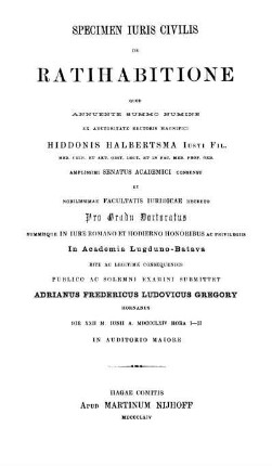 Specimen juris civilis de ratihabitione