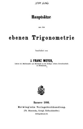 Hauptsätze aus der ebenen Trigonometrie