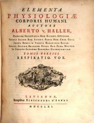 Elementa Physiologiæ Corporis Humani. Tomus Tertius, Respiratio, Vox