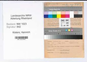 Entnazifizierung Heinrich Kisters , geb. 12.02.1898 (Werkmeister)