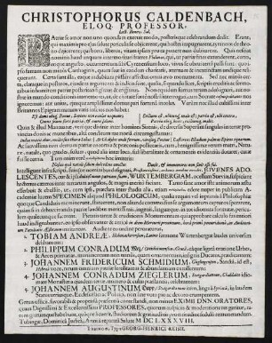 Christophorus Caldenbach, Eloq. Professor, Lect. Benev. Sal.