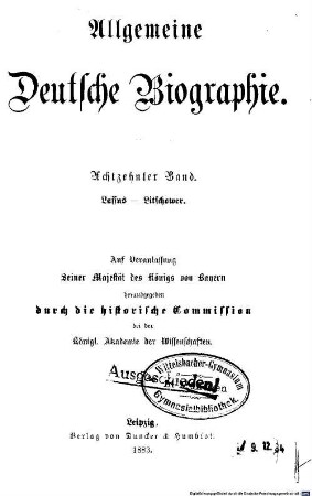 Allgemeine deutsche Biographie. 18, Lassus - Litschower