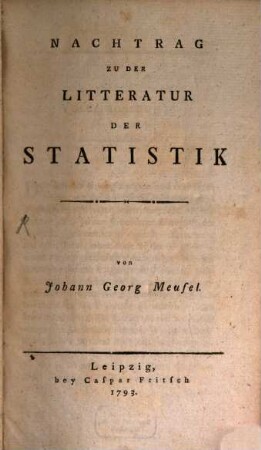Nachtrag zu der Litteratur der Statistik