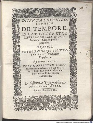 Disputatio Philosophica de tempore