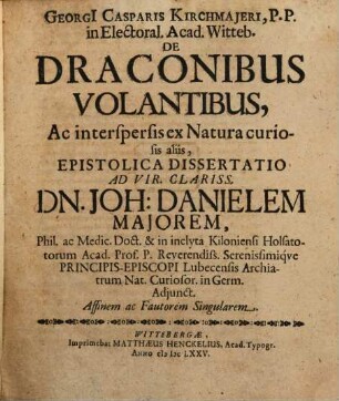 Epistolae dissertatio de draconibus volantibus