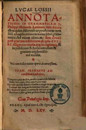 Annotationes in grammaticam Phil. Melanthonis Latinam