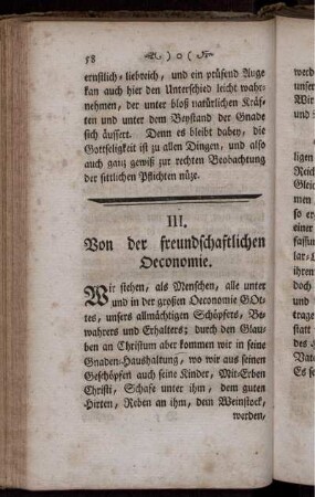 III. Von der freundschaftlichen Oeconomie.