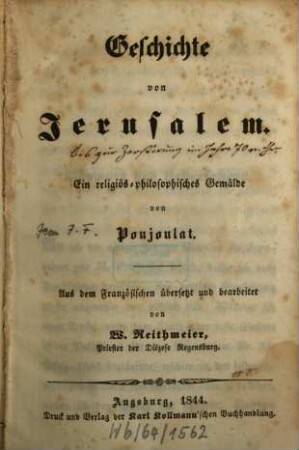 Geschichte von Jerusalem : ein religiös-philosophisches Gemälde