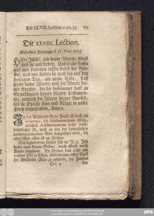 Die CLVIII. Lection. Gehalten Freytags d. 16. Nov. 1725.