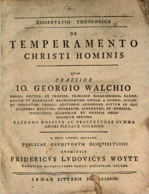 Dissertatio Theologica De Temperamento Christi Hominis