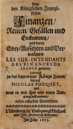 Von den königlichen französischen Finanzen, Renten, Gefällen und Einkommen