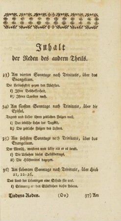 Inhalt der Reden des andern Theils.