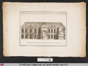 Elévation de la façade du grand corps de logis du côté des cours, et coupes des aîles en retour d'une Maison à bâtir à Paris.