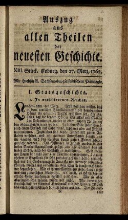 XIII. Stück. Coburg, den 27. Merz, 1762.