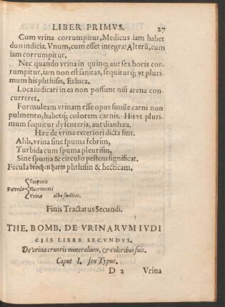 The. Bomb. De Urinarum Iudiciis Liber Secundus.