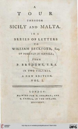 Band 1: A Tour Through Sicily And Malta: in a series of letters to William Beckford ; in 2 vol.