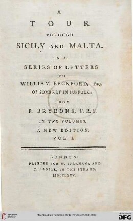 Band 1: A Tour Through Sicily And Malta: in a series of letters to William Beckford ; in 2 vol.