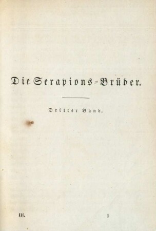 Die Serapions-Brüder. Dritter Band