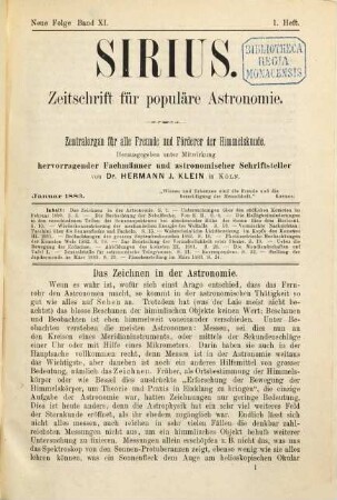 Sirius : Rundschau der gesamten Sternforschung. 16 = N.F., Bd. 11. 1883