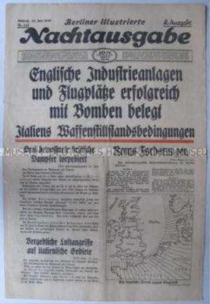Abendzeitung "Berliner illustrierte Nachtausgabe" zur Bombardierung englischer Industrieanlagen und Flughäfen
