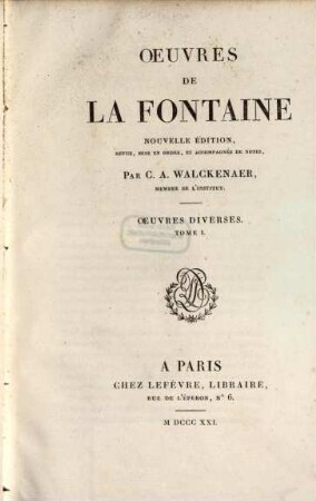 Oeuvres de La Fontaine. 5, Oeuvres diverses
