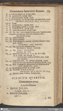 Scrinium Quartum. Numismata aerea