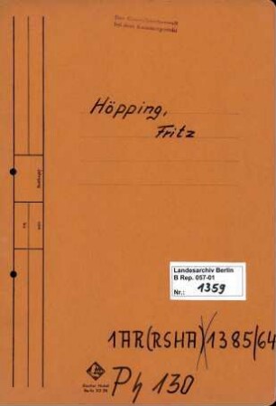 Personenheft Fritz Höpping (*20.01.1898), SS-Untersturmführer