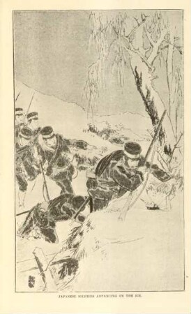 Japanese soldiers advancing in the ice