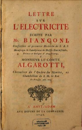 Lettre sur l'Electricité