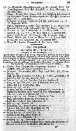 Der Magistrat und dessen Unter-Behörden