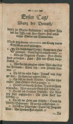 Erster Tag/ Ubung der Demuth/ ...