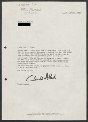 Brief an Erwin Piplits, 21.09.1990