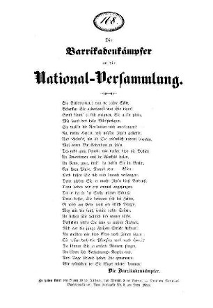 Die Barrikadenkämpfer an die National-Versammlung.