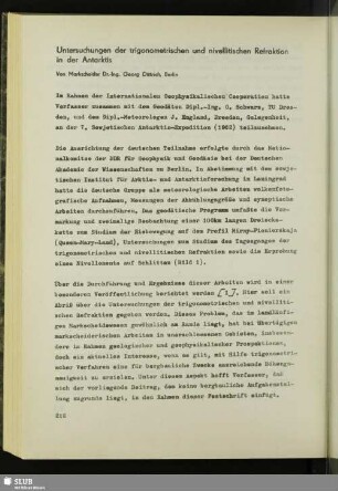 Untersuchungen der trigonometrischen und nivellitischen Refraktion in der Antarktis