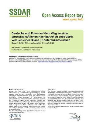 Deutsche und Polen auf dem Weg zu einer partnerschaftlichen Nachbarschaft 1989-1998: Versuch einer Bilanz ; Konferenzmaterialien